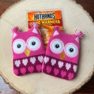 Pink Owl Hearts Hand Warmer Set Adult or Child Winter Warm Reusable Valentine